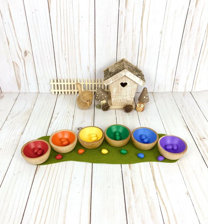 Wooden Eggs Rainbow Color Sort/small World Play - Etsy | Etsy (US)