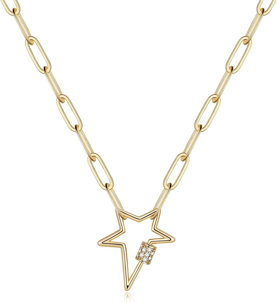 Turandoss Gold Paperclip Chain Necklace for Women, 14K Gold Plated Dainty Paperclip Link Chain Ne... | Amazon (US)