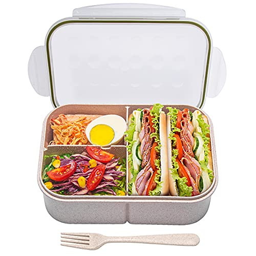 MISS BIG® Bento Box,Bento Box Adult,Lunch Box,Leak Proof Lunch Containers,No BPAs and No Chemical Dyes Bento Lunch Box,Dishwasher and Microwave Safe Lunch Containers for Adults(1900ml White) | Amazon (US)