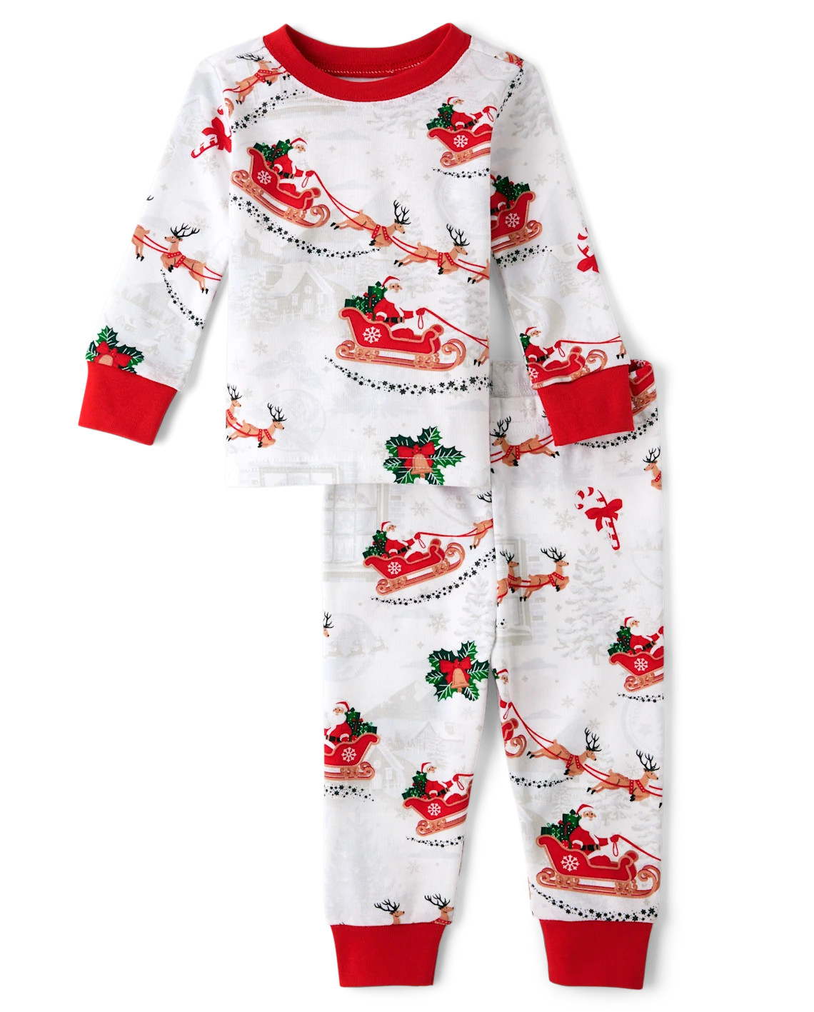 Unisex Baby And Toddler Matching Family Santa Sleigh Snug Fit Cotton Pajamas - white | The Children's Place