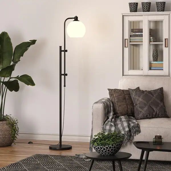Antho Height Adjustable Floor Lamp with Glass Shade - Blackened Bronze with White Milk Glass Shad... | Bed Bath & Beyond
