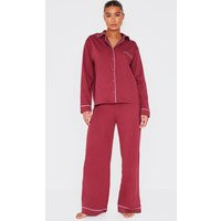 Ensemble de pyjama long en jersey bordeaux à liserés contrastants, Bordeaux | PrettyLittleThing (FR)