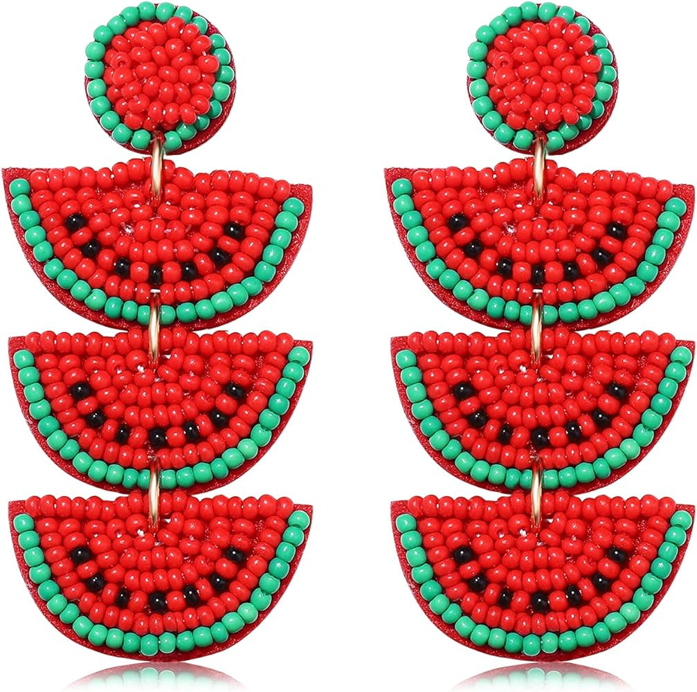 Beaded Dangle Earrings Handmade Bead Avocado Pineapple Watermelon Earrings Bohemia Statement Frui... | Amazon (US)
