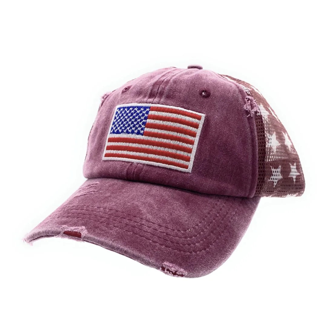 Empire Cove Distressed Washed USA Flag Stars Trucker Dad Caps Hats Burgundy | Walmart (US)