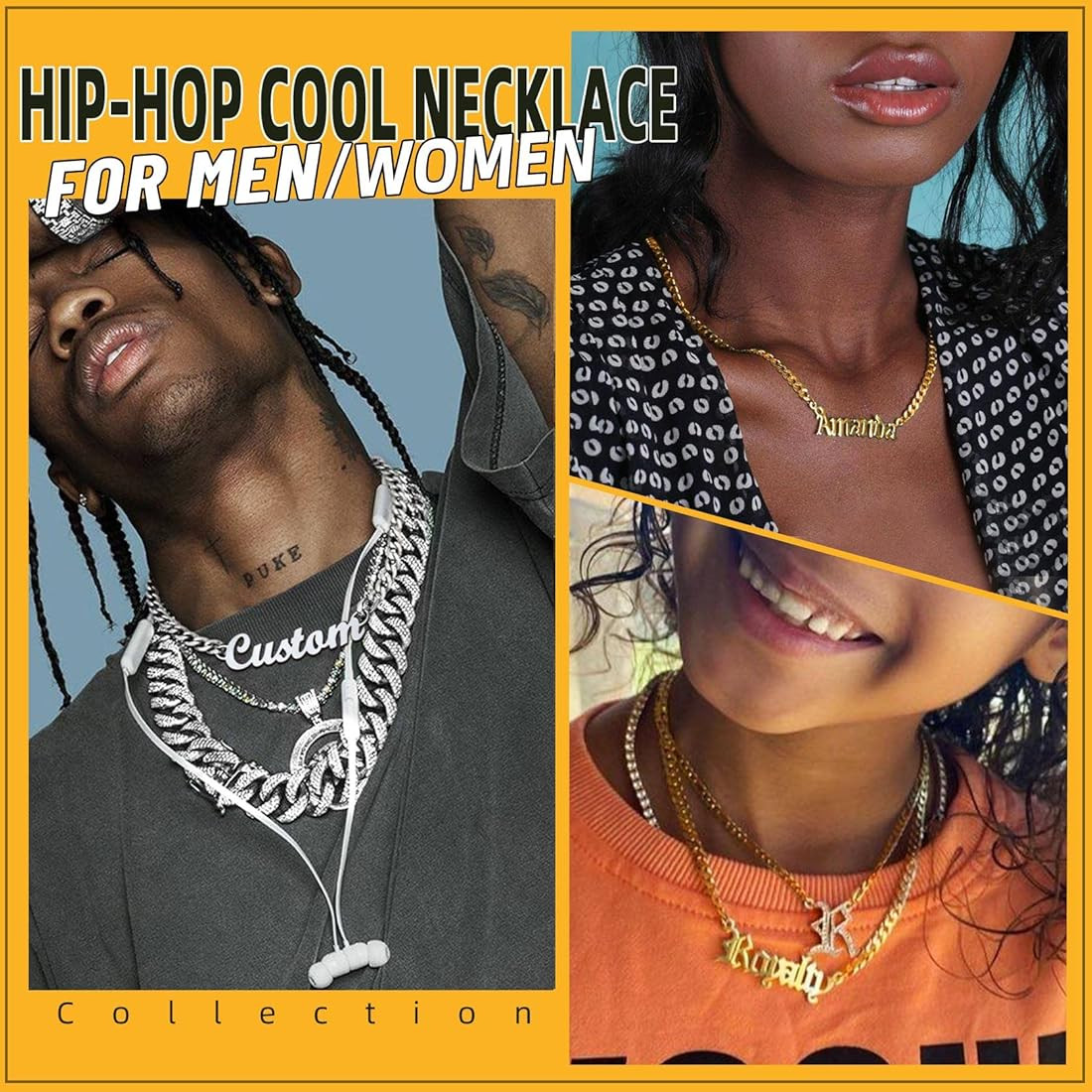 GOLDCHIC JEWELRY Name Plated Necklace Personalized for Men Women, Stainless Steel Customized Old ... | Amazon (US)