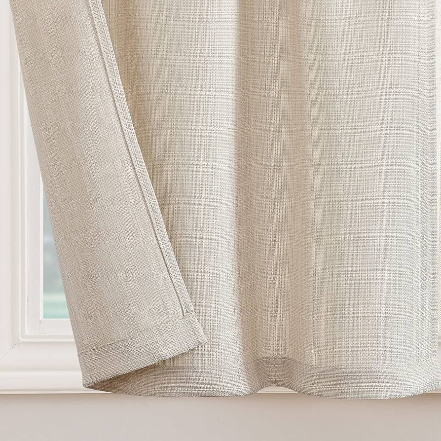TOPICK Beige Kitchen Curtains Linen Optics Semi-translucent 36 Inch Drop Cafe Curtains for Bathro... | Amazon (UK)