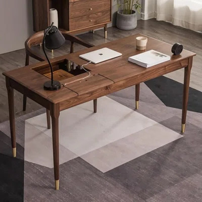 Nut-brown Rectangular Solid Wood Writing desk with drawers desk | Wayfair North America