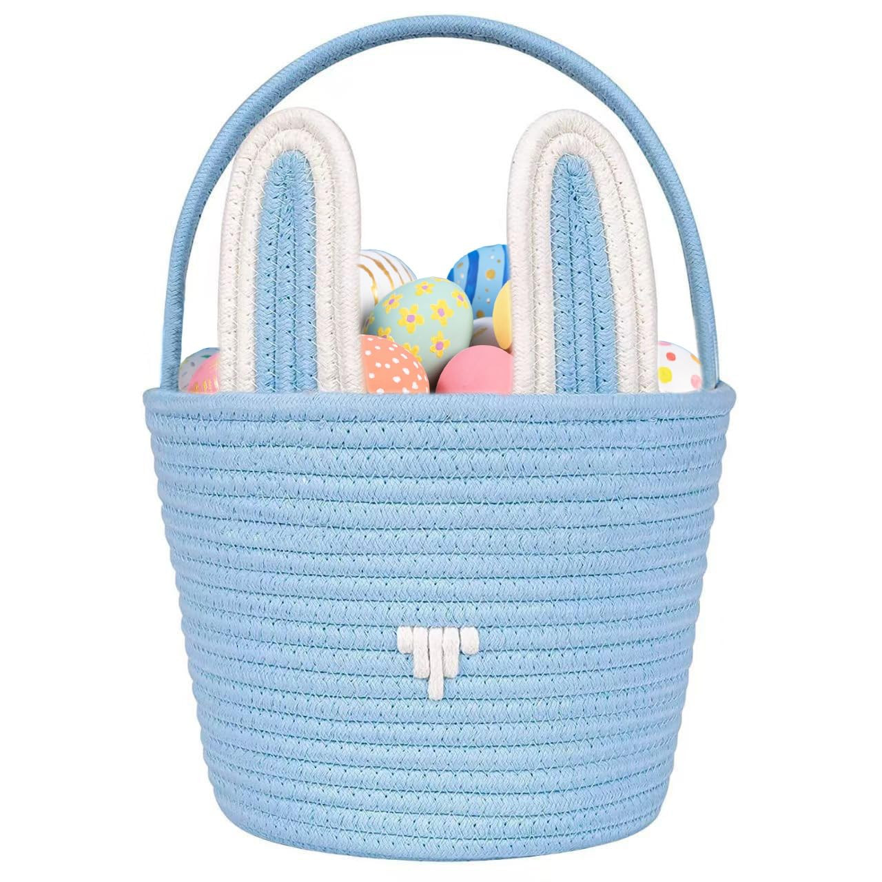 Large Easter Basket with Gift Bags and Ribbons, Easter Bunny Basket for Kids, Woven Cotton Rope B... | Amazon (US)