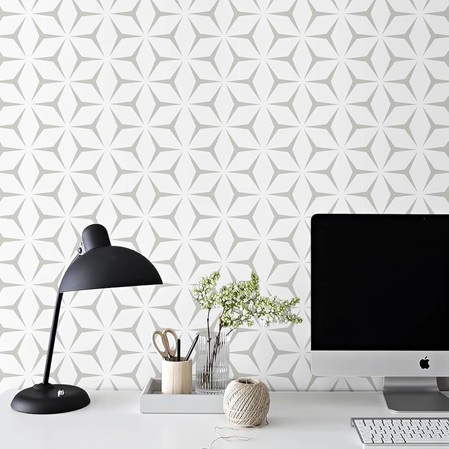 Heroad Wall Paper Peel and Stick Modern Light Grey Wallpaper Peel and Stick Boho Geometric Gray C... | Amazon (US)