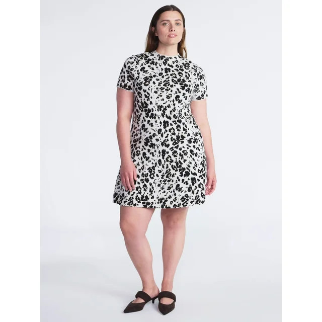 Scoop Women's and Women’s Plus Fit and Flare Jacquard Sweater Dress, Sizes XS-4X | Walmart (US)