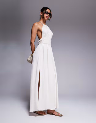 River Island halterneck shirred maxi dress in stone  | ASOS | ASOS (Global)