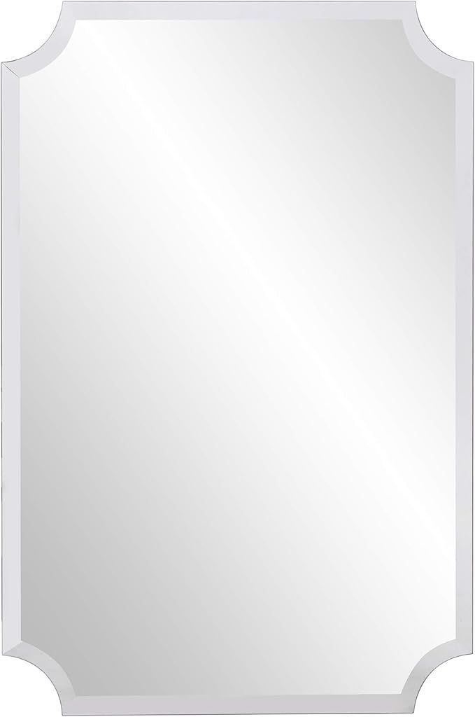 Howard Elliott Frameless Scalloped Hanging Wall Mirror, Rectangle (24 x 36 Inch), Silver - Bathro... | Amazon (US)