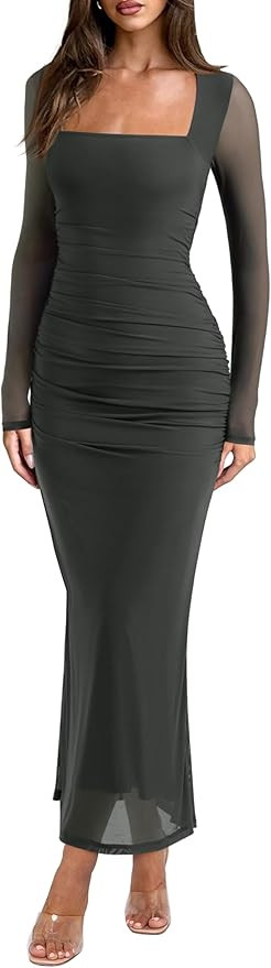 REORIA Womens Long Sleeve Wedding Guest Maxi Dresses | Amazon (US)