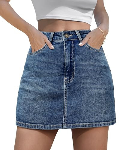LOLILRSD Women's Denim Mini Skort High Waisted Stretch Casual Jean Skirt Shorts 5 Pockets(DBL,S) | Amazon (US)