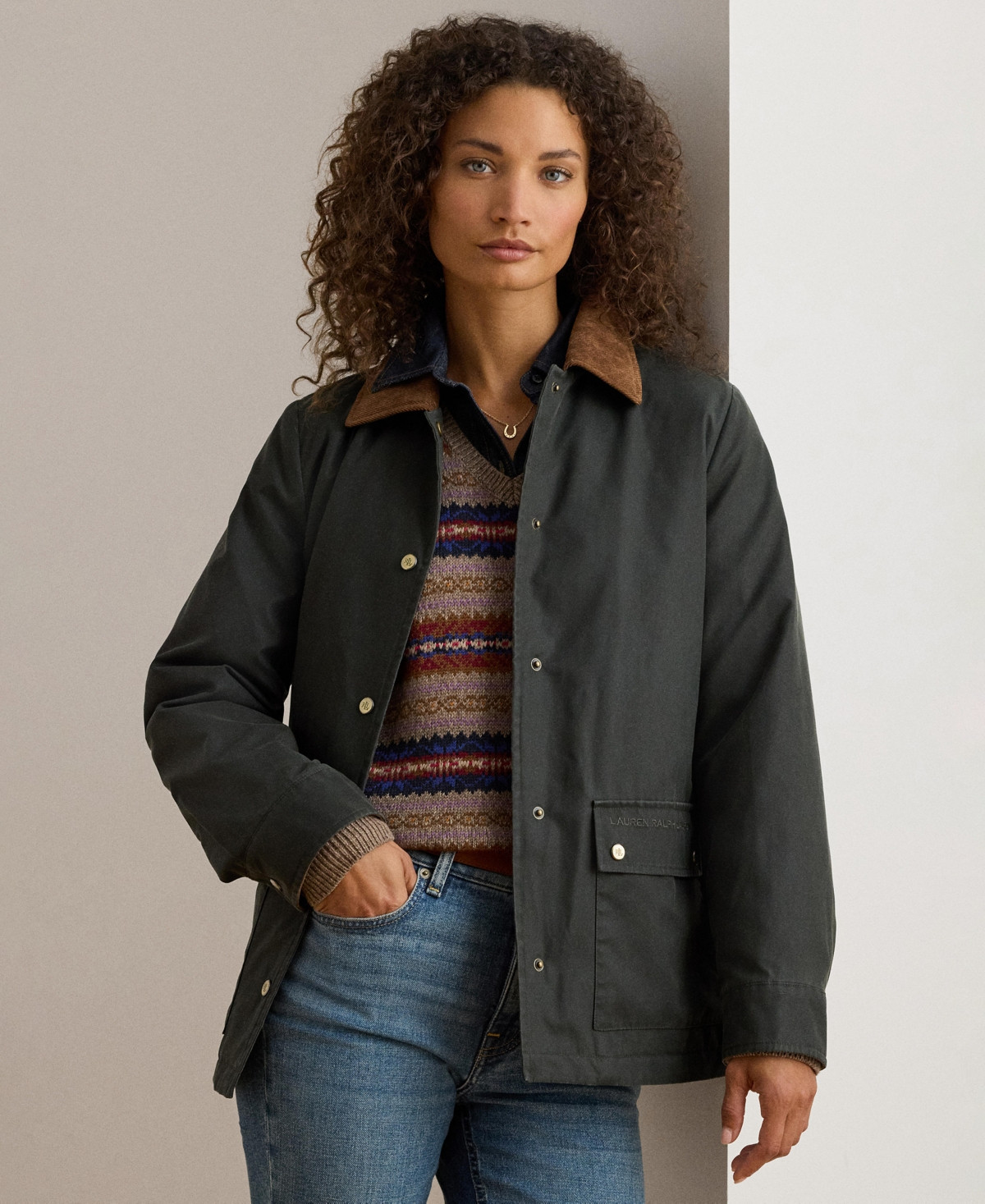 Lauren Ralph Lauren Women's Cord-Collar Waxed Jacket - Loden | Macy's