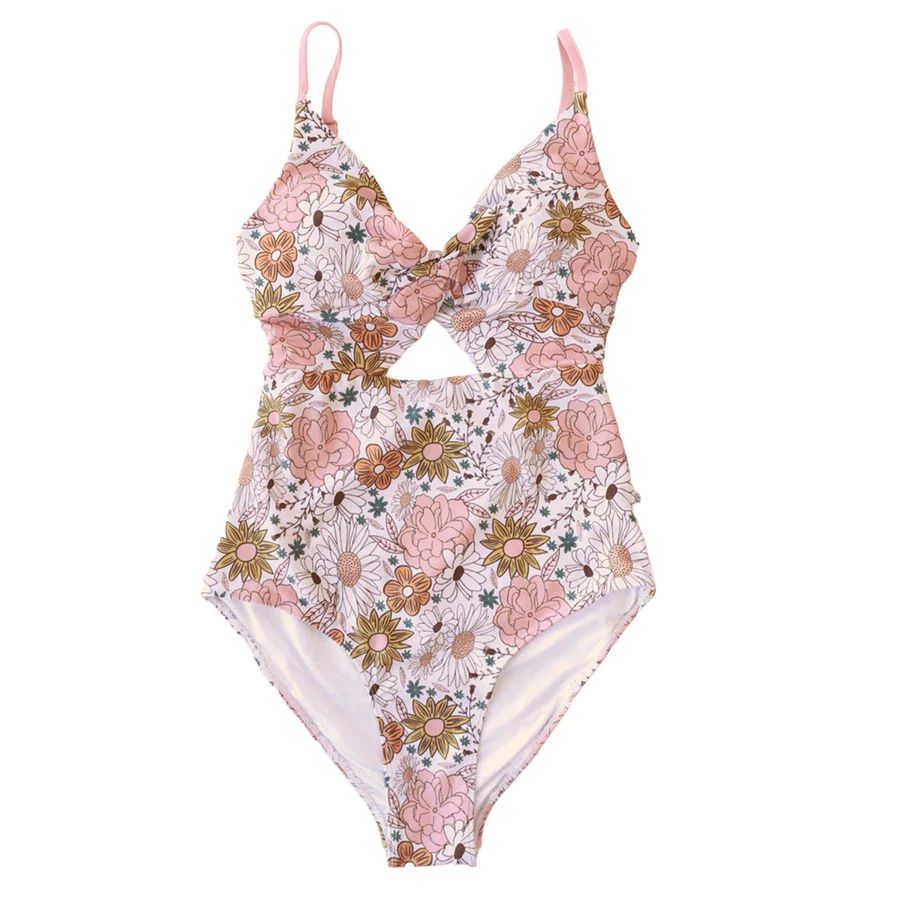 Women's Ruched Cutout One-Piece Swimsuit | Boho Floral* | Caden Lane
