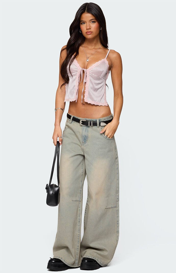 Edikted Women's Santi Low Rise Wide Leg Jeans in Light Blue - Size XS | PacSun