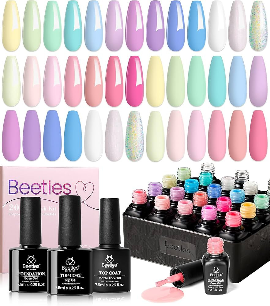 beetles Gel Polish Nail Set 20 Colors Spring Pastel Girly Sparkle Glitter Uv Gel Dreamy Town Coll... | Amazon (US)