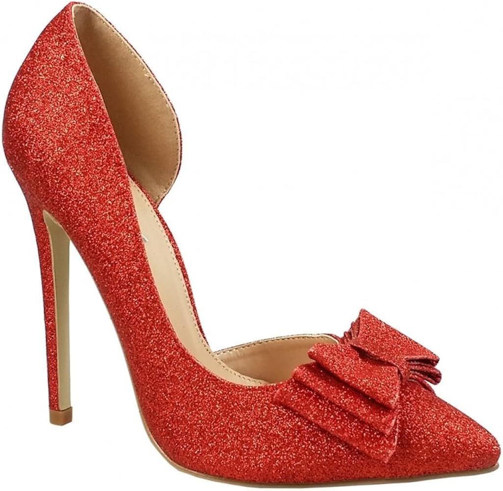 Chicastic Glitter Sparkling Bow Decor High Heel Platform Pumps Bridal Party Shoes | Amazon (US)