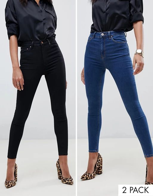 ASOS DESIGN Ridley skinny jeans 2 pack in black and mid blue wash save 16% | ASOS US