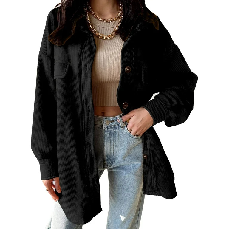 Vafful Womens Corduroy Shacket Blouses Oversize Boyfriend Button Down Shirts Pocket Long Sleeves ... | Walmart (US)