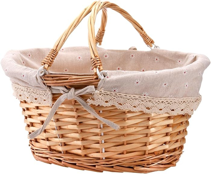 Peohud Wicker Picnic Basket, Woven Empty Easter Basket for Gifts, Picnic Hamper with Double Foldi... | Amazon (US)
