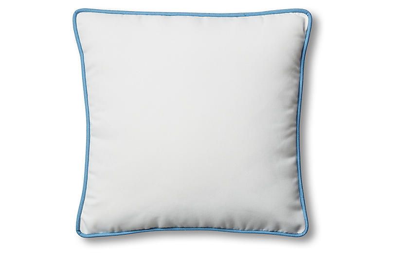 Kit Outdoor Box Pillow, White/Blue | One Kings Lane