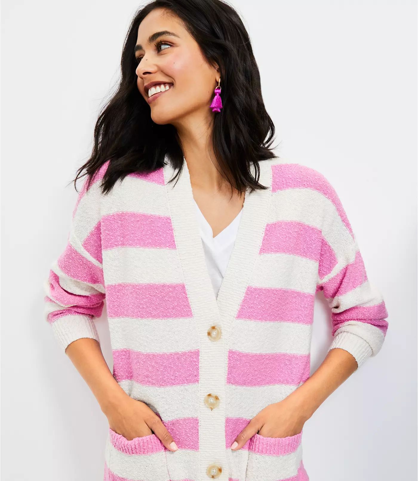 Striped V-Neck Pocket Cardigan | LOFT | LOFT