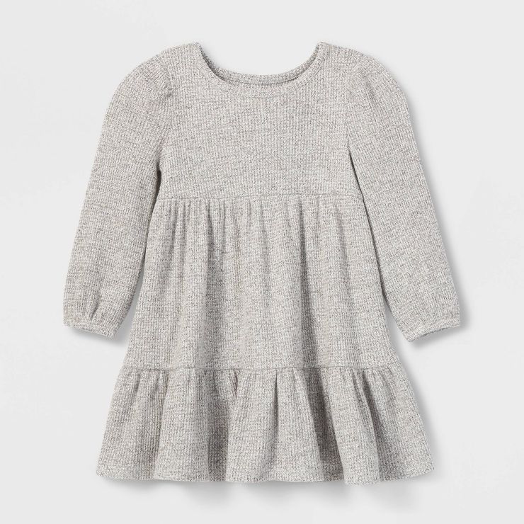 Toddler Girls&#39; Tiered Cozy Waffle Long Sleeve Dress - Cat &#38; Jack&#8482; Gray 2T | Target