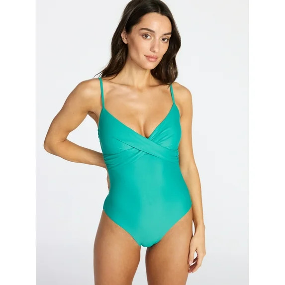 Time and Tru Women's and Women's Plus Size Ruched Front One Piece Swimsuit, Sizes XS-3X | Walmart (US)
