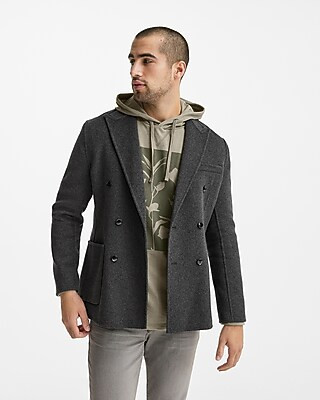 Slim Solid Gray Wool-blend Double Breasted Hand Finished Blazer | Express