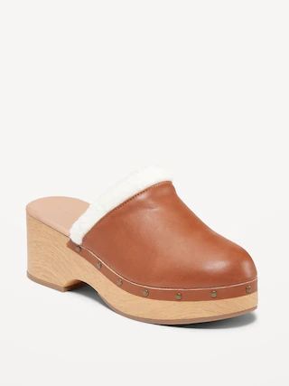 Faux-Leather Sherpa-Lined Clogs | Old Navy (US)