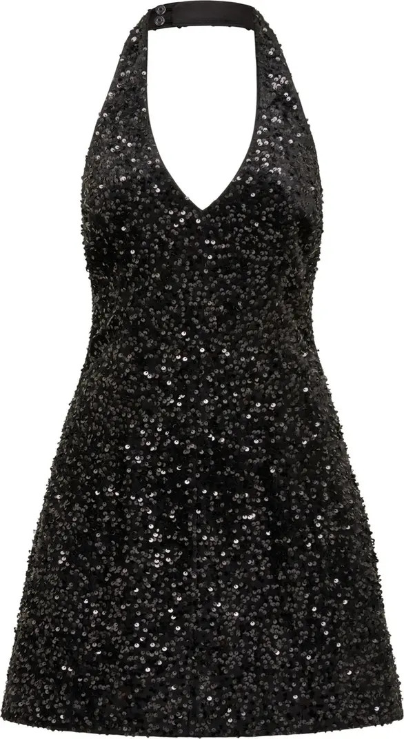 Riley Sequin Halter Velvet Minidress | Nordstrom