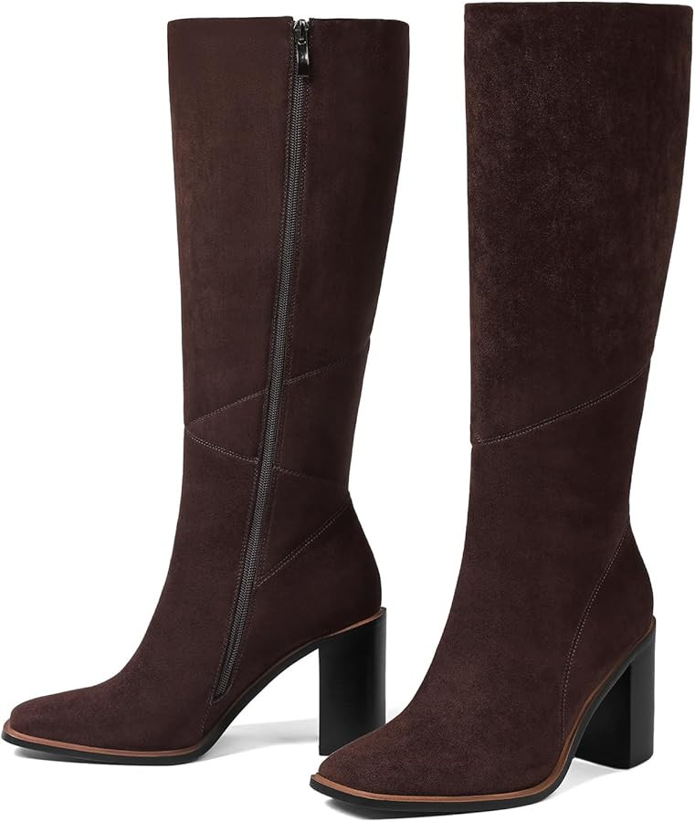 Women’s Knee High Boots-Waterproof Square Toe Chunky Block Heel Leather Boot,Wide Calf Botas Pa... | Amazon (US)