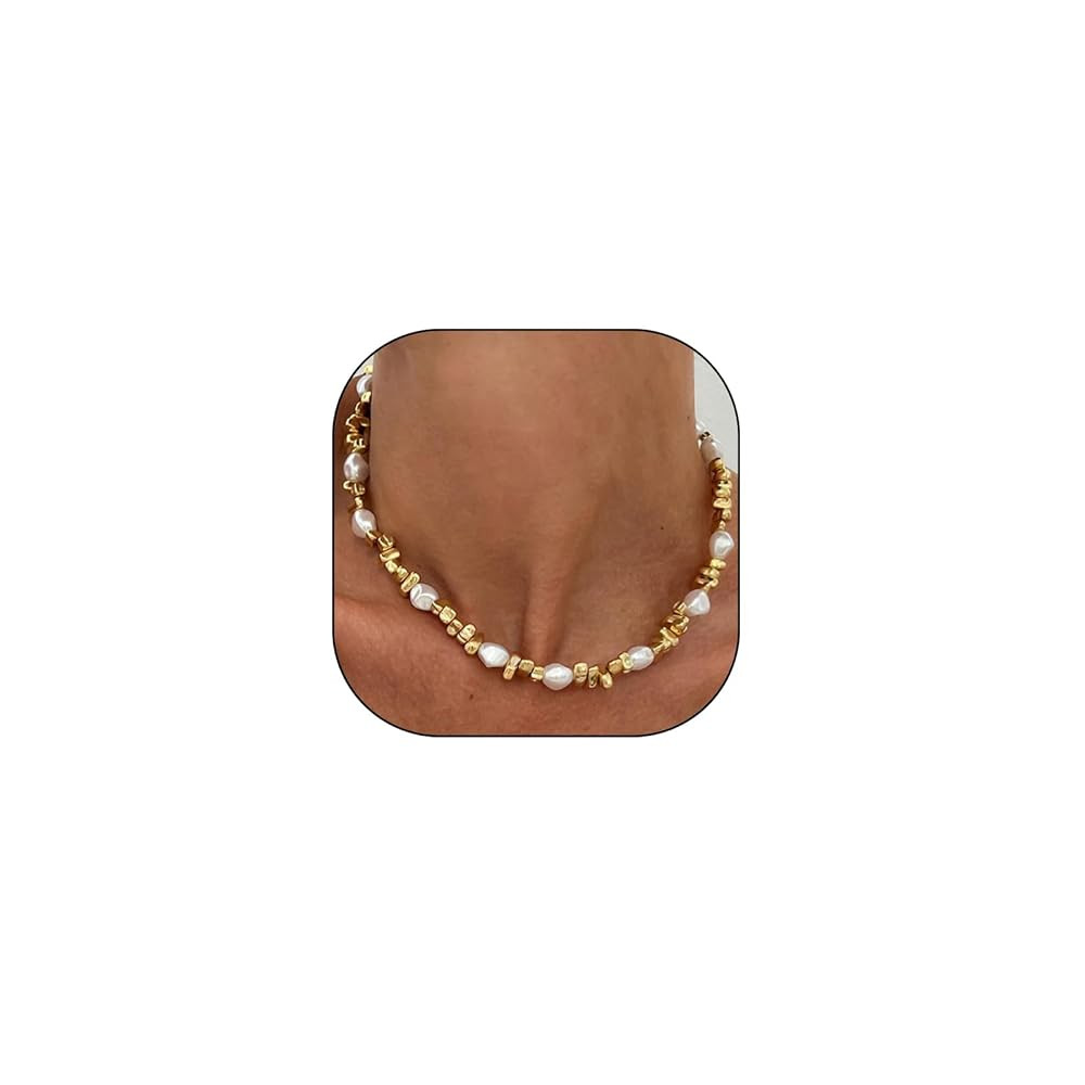 Dainty Gold Pearl Bead Choker Necklace for Women Irregular Liquid Bead Baroque Pearl Collar Neckl... | Amazon (US)