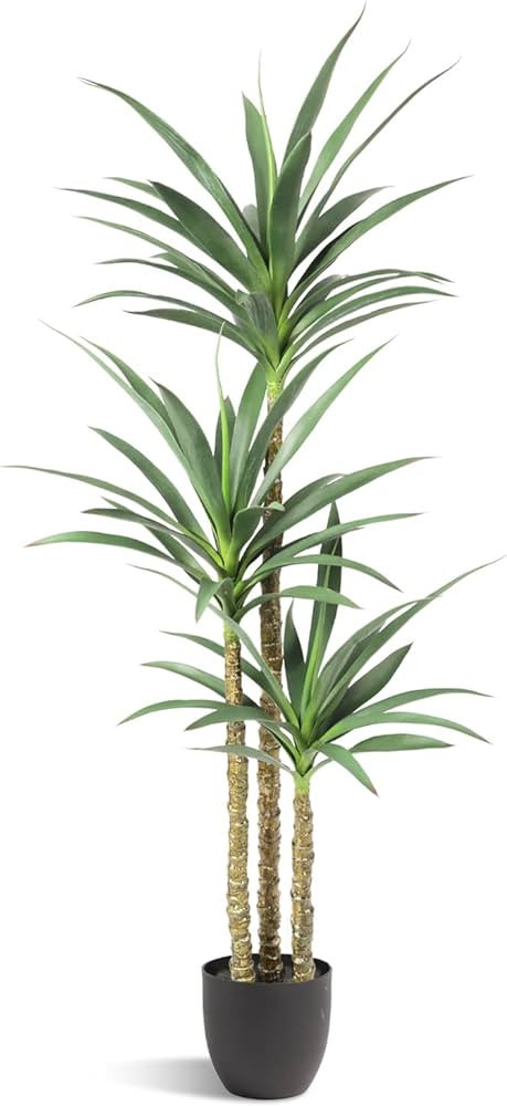 Waoops Artificial Tree 5.3Ft Faux Agave Plant with 3 Heads in Plastic Pot Fake Tree for Home Deco... | Amazon (US)