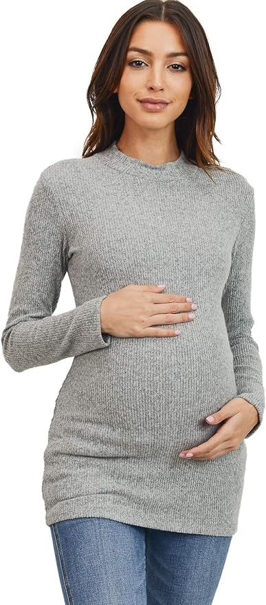 Women's Knit Ribbed Maternity Top with Mock Neck Long Sleeve | Amazon (US)