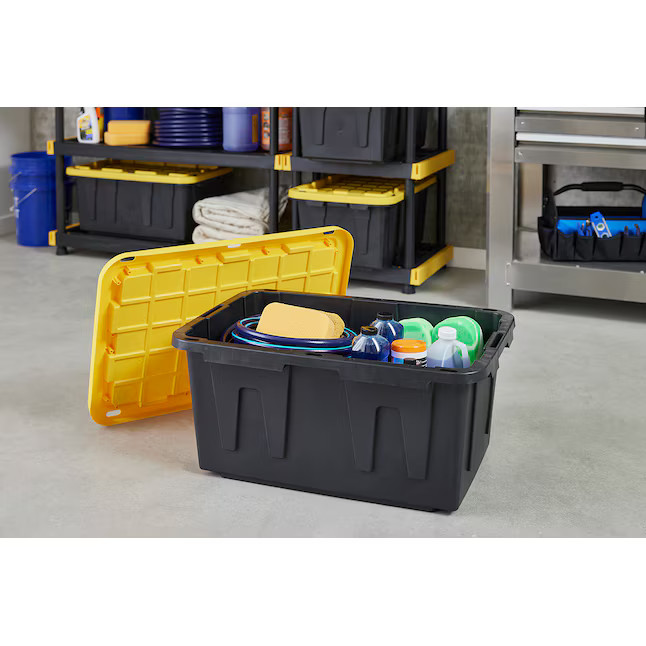 Project Source Commander Large 27 -Gallons ( 108 -Quarts ) Black and Yellow Heavy Duty Stackable ... | Lowe's