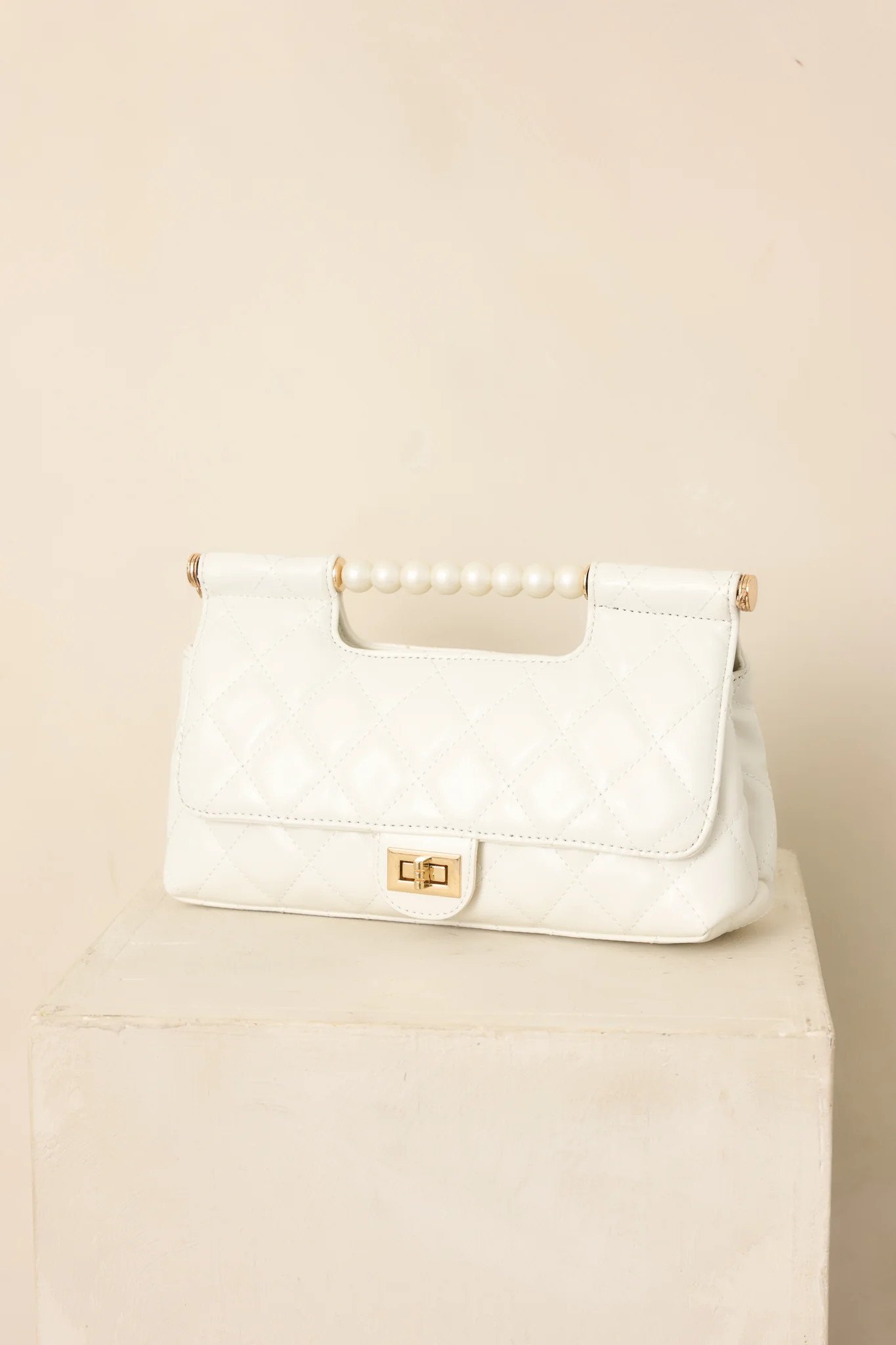 Handled It Beautifully White Quilted Pearl Handle Handbag No Size / White | Red Dress