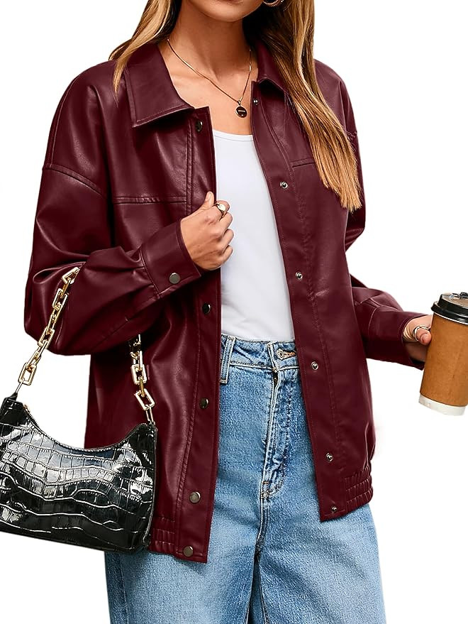 Glamaker Womens Oversized Faux Leather Jacket Fall Outfits Button Down Motorcycle Bomber Jackets ... | Amazon (US)