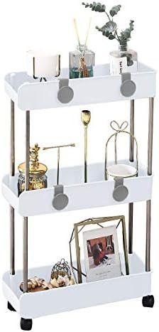 3-Tier Slim Mobile Shelving Unit on Wheels, Slide Out Rolling Bathroom Storage Organizer, Utility... | Amazon (US)