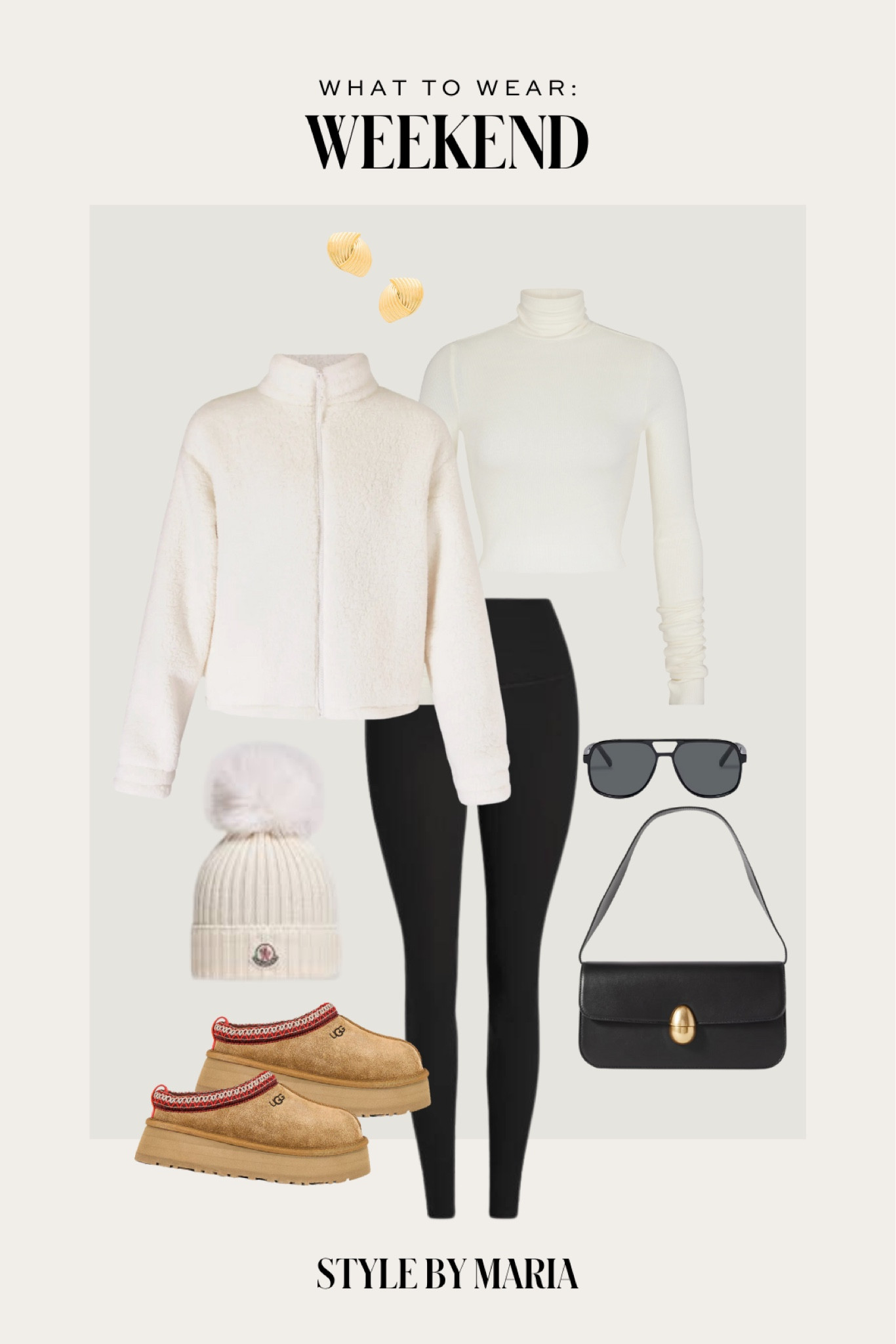 Casual fall outfit ideas
Nordstrom fleece jacket
Cropped turtleneck top
Black leggings
Ugg Tazz slippers
Moncler beanie 

#LTKActive #LTKSeasonal #LTKFindsUnder100