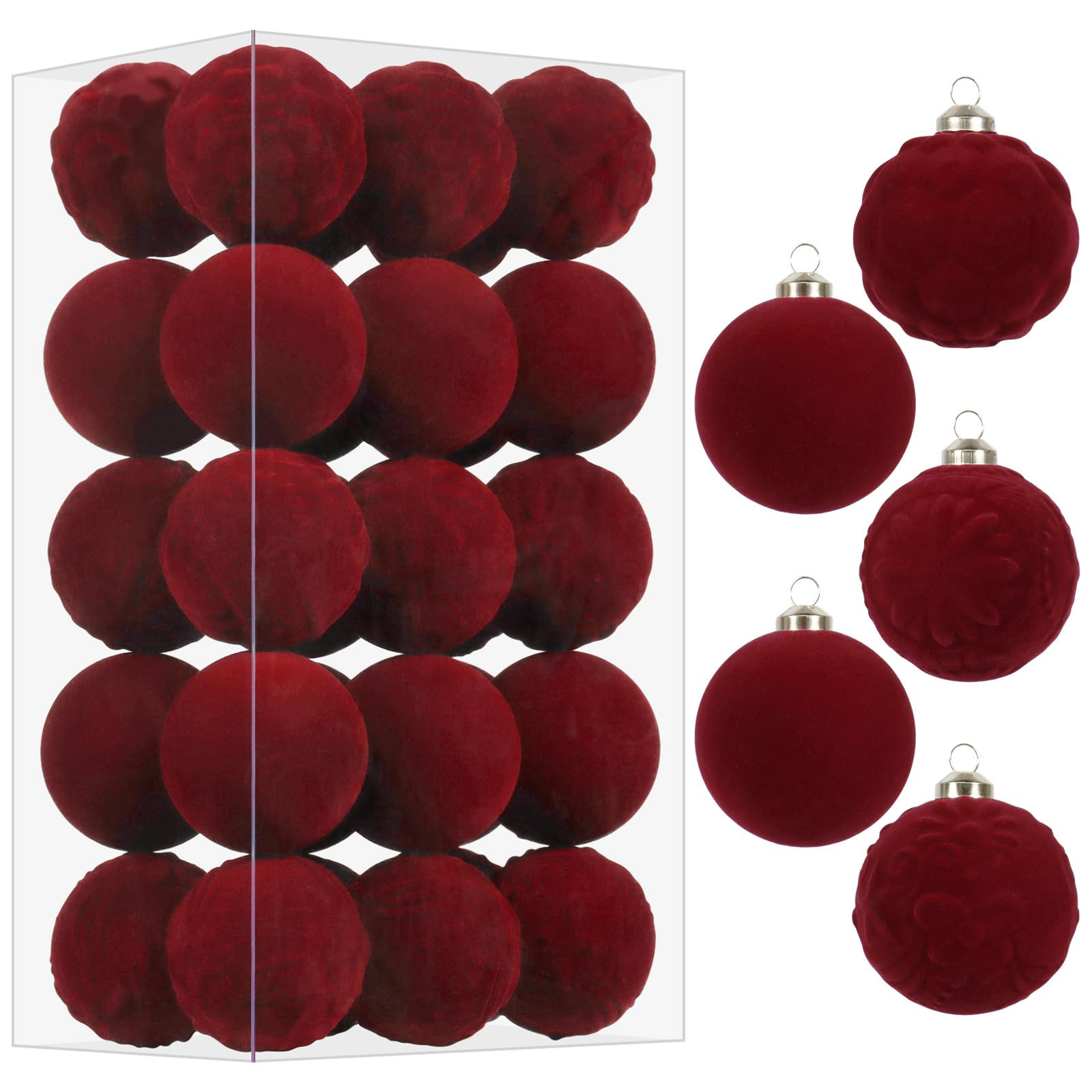 RoseCraft 30PCS Burgundy Velvet Christmas Ball Ornaments Set, 60MM/2.3Inch Shatterproof Flocked O... | Amazon (US)