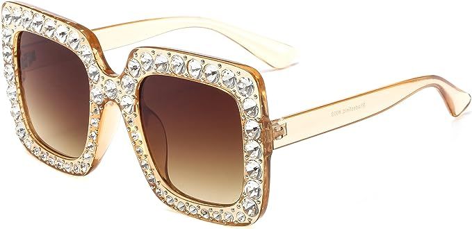 Amazon.com: MAOLEN Square Oversized Gradient Shades Crystal Sunglasses for Women(square brown-bro... | Amazon (US)