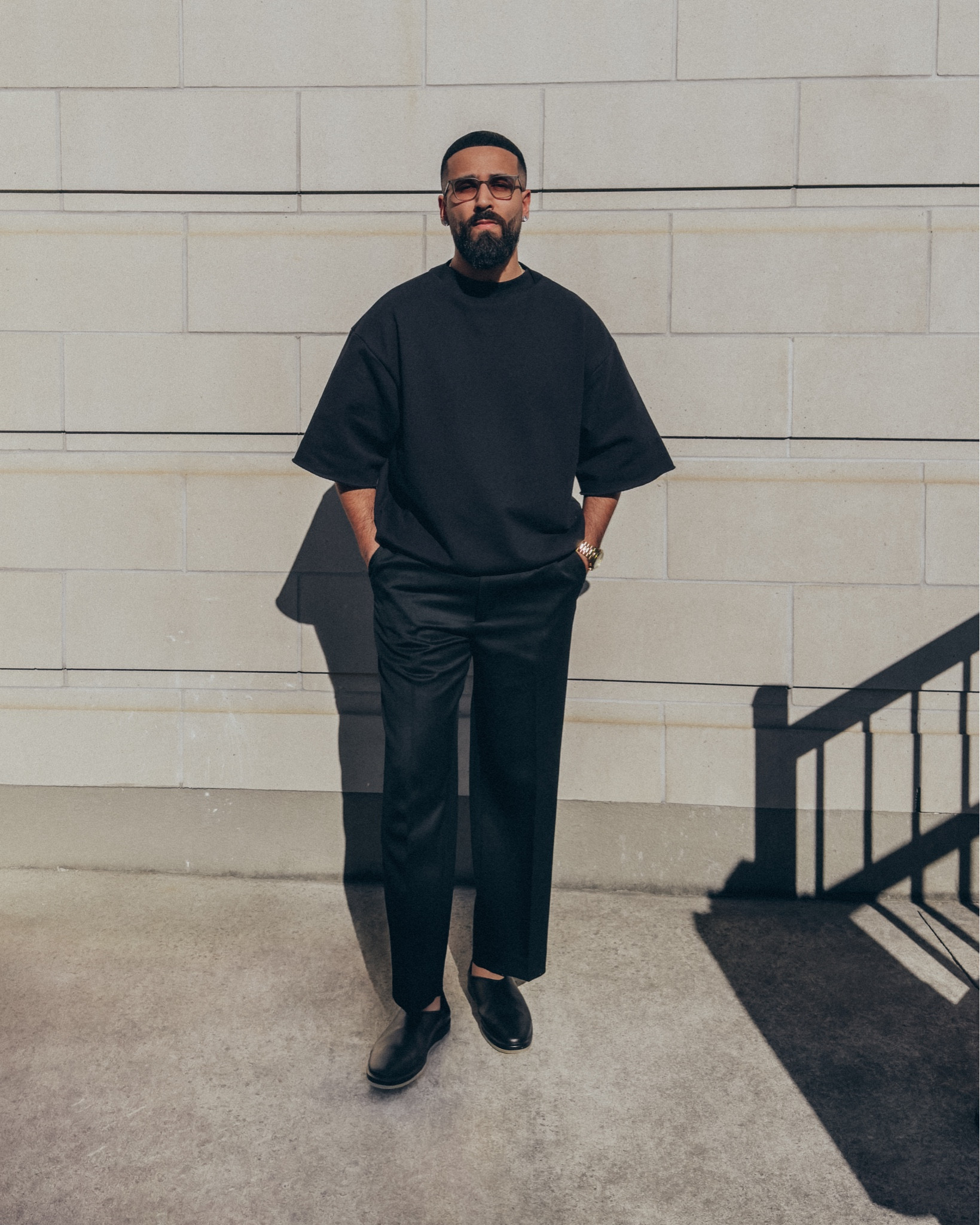 FEAR OF GOD Eternal Collection Overlapped 3/4 Sleeve Sweatshirt in ‘Black’ (size M), 7th Collection Double Pleated Suit Trousers in ‘Black’ (size 48), and The Mule in ‘Black Leather’ (size 41). FEAR OF GOD x BARTON PERREIRA glasses in ‘Matte Taupe’. An elevated and relaxed men’s look that is great for a date night out or more formal event where you want to be comfortable while staying sharp, also an outfit thats’s business casual or for the office. A transitional outfit from Spring to Summer, which just needs an overcoat for warmer layering. Linked same items and similar items where items are sold out.

#LTKworkwear #LTKstyletip #LTKmens
