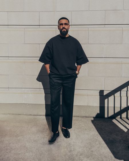 FEAR OF GOD Eternal Collection Overlapped 3/4 Sleeve Sweatshirt in ‘Black’ (size M), 7th Collection Double Pleated Suit Trousers in ‘Black’ (size 48), and The Mule in ‘Black Leather’ (size 41). FEAR OF GOD x BARTON PERREIRA glasses in ‘Matte Taupe’. An elevated and relaxed men’s look that is great for a date night out or more formal event where you want to be comfortable while staying sharp, also an outfit thats’s business casual or for the office. A transitional outfit from Spring to Summer, which just needs an overcoat for warmer layering. Linked same items and similar items where items are sold out.

#LTKworkwear #LTKstyletip #LTKmens