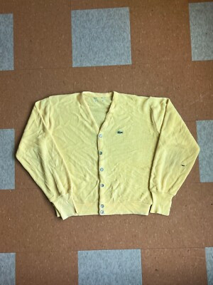 RARE Vintage 70s Lacoste Knit Yellow Cardigan Sweater Size Large | eBay US