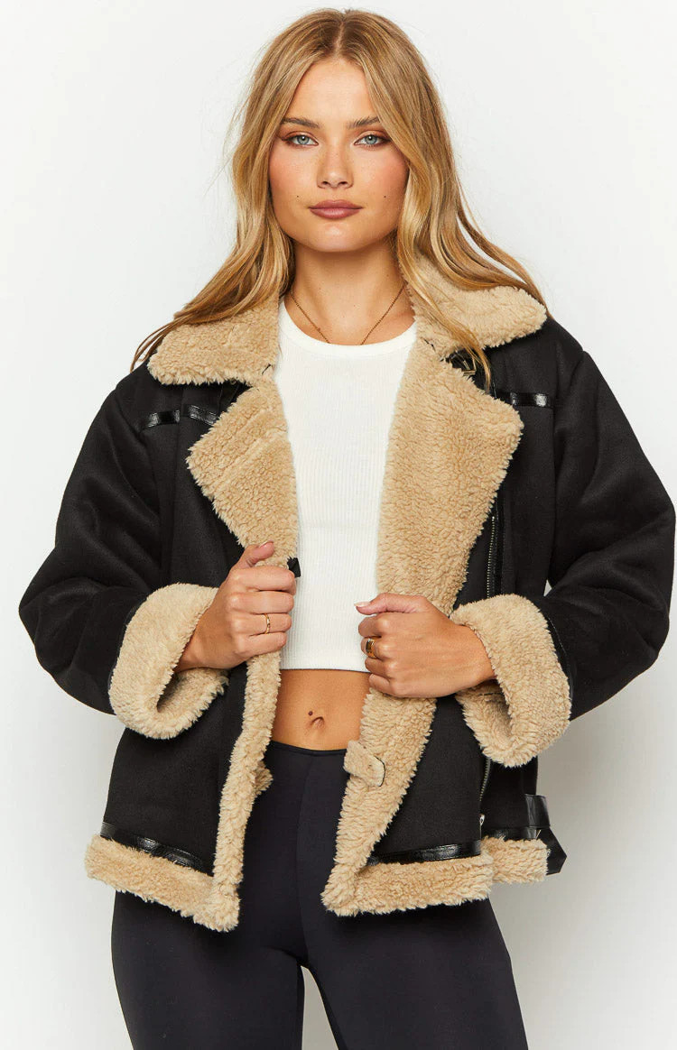 Calliope Black Aviator Jacket | Beginning Boutique (US)