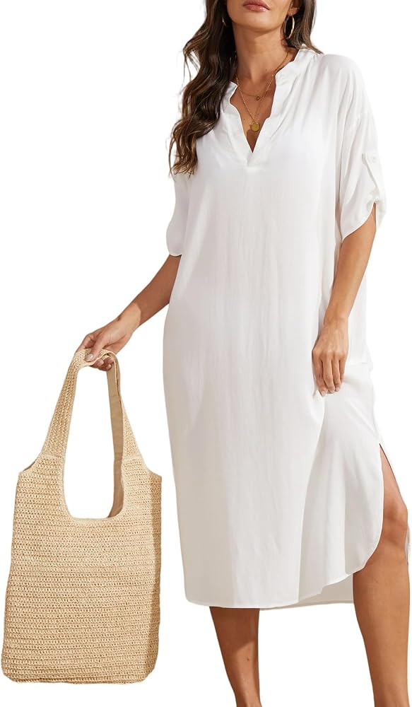 Spicy Sandia Beach Cover Up Dress Women Side Split Long Swimsuit Coverups Swimwear Kaftan Vacatio... | Amazon (US)