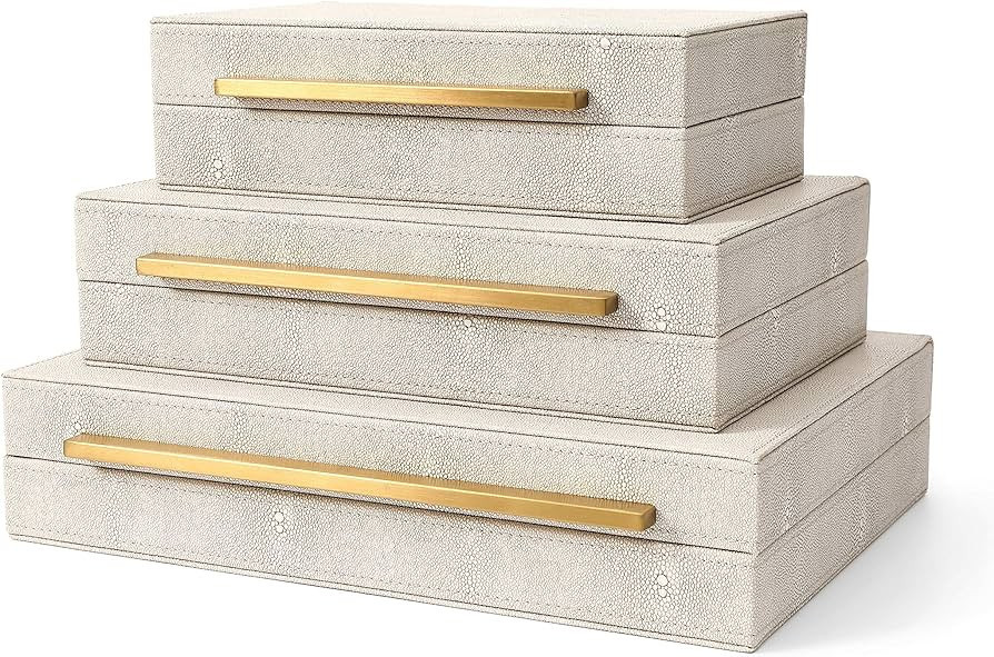 Kingflux Faux Ivory Shagreen Leather Set of 3 Pcs Storage Amazon Finds Amazon Deals Amazon Sales | Amazon (US)